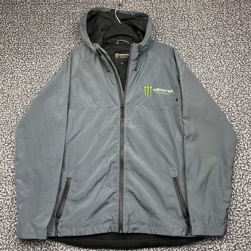 Windbreaker Jacket Monster Energy Men Medium Gray Hooded Long Sleeve M